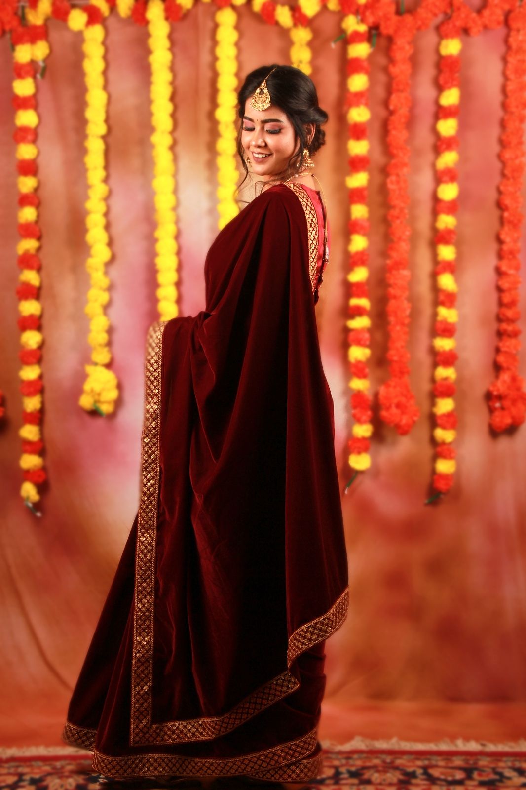 Burgundy Velvet Saree & Banaras Blouse